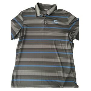 Ashworth Mens 2XL Gray‎ Blue Striped Golf Polo Shirt Cedar River Shanty Creek GC